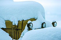 Snow on truck hood & headlights