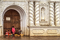 Indian women in front of church door