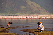 Petra shooting picture of marabu + millions of flamingo birds on lake Bogoria + green mts