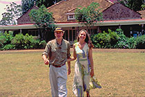 Paul & Petra walking in garden in front Karen Blixen house, close up