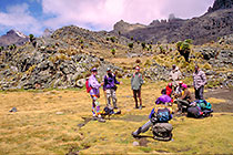 Petra, Kaatje & Bart + porters ready for climbing Mt Kenya