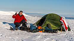 Paul at campsite on Mt Ruapehu