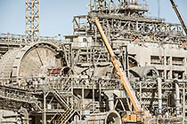 crane replacing core roll inside mill