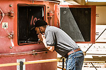 maxi plant | Jacques Van Wyk checking inside crusher