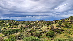 green hills under storm