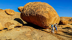Granny & Lisa holding balancing rocks