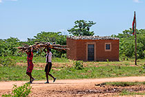 women carrying wood in village