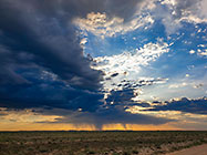 grassy plain under stormy clouds