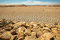 cracked dried mud in dam