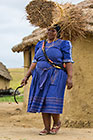 Zulu village : woman carrying tatch bundle on head